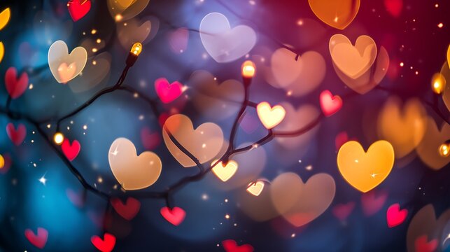 Abstract bokeh background with heart shaped lights