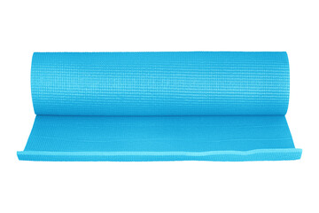 Light blue yoga mat isolated on white background.