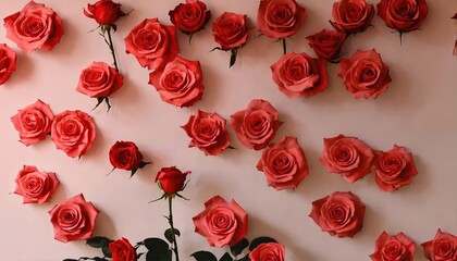 Wall of roses. Red flowers. Generative AI