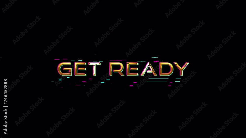 Poster loop title text get ready glitch gold text effect illustration on black abstract background. isolate