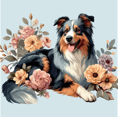 Cute Australian Shepherd Dogs Vector Cartoon illustration