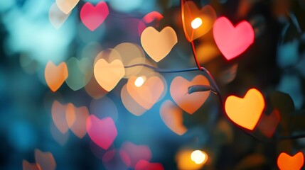 Abstract bokeh background with heart shaped lights