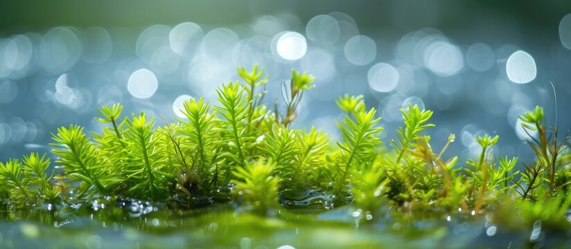 Nature photo of algae and seaweed in a beautiful lake with bokeh effect. Suitable for posters, prints, wallpapers, and calendars.