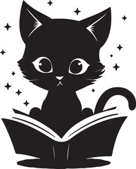 Black cat reading a book