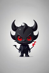 The devil stands and holds a spear on his black body.