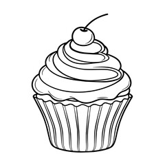 Sweet cupcake vector illustration for coloring book. Hand drawn outline sketch