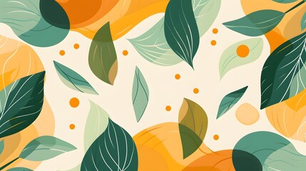Vibrant Leaf Patterns: Artistic Green and Yellow Leaves Illustration