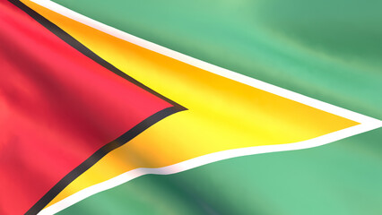 Obraz premium 3D render - the national flag of Guyana fluttering in the wind