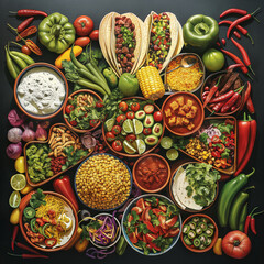 Mexican food illustration. View from above
