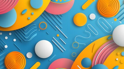 Obraz premium Colorful 3D Abstract Art with Geometric Shapes on Blue Background