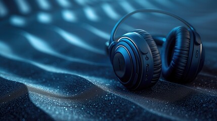 Naklejka premium A pair of noise-canceling headphones is placed on a vibrant abstract background, conveying the message of focus and concentration in a busy workplace environment