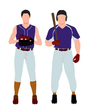 Male and female baseball player. Realistic pair of male and female baseball player in isolated white background. 