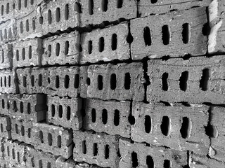Black and white abstract brick pattern, design, old, brick wall