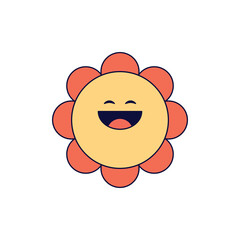 Groovy Cartoon sunflower cute happy flower characters yellow red