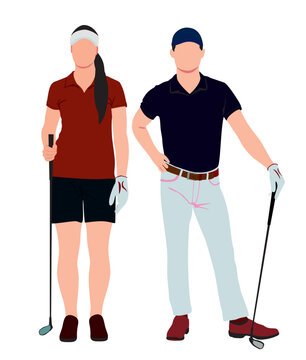 Male and female golfer. Realistic pair of male and female golfer in isolated white background. 