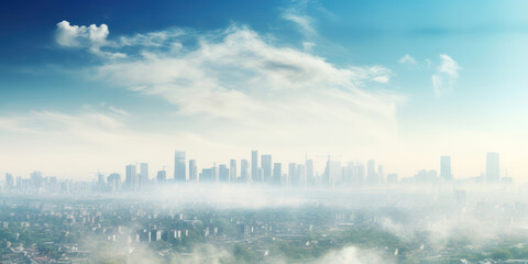Urban Tranquility: A Majestic City Skyline Embraced by Misty Morning Fog