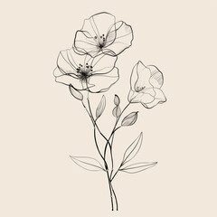 Fine Line Minimalist Drawing of Flower