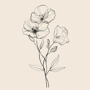 Fine Line Minimalist Drawing of Flower