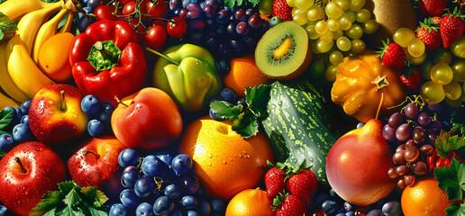 Naklejka na ściany i meble Vibrant Assortment of Fresh Fruits and Vegetables