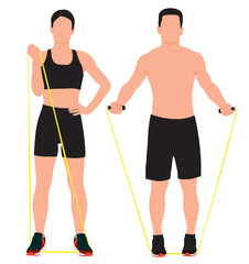 Male and female fitness athletes. Realistic pair of male and female fitness athletes in isolated white background. 