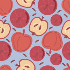 Apples flat design seamless pattern blue background