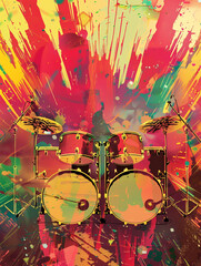 Rhythmisches Feuerwerk: Illustration mit Schlagzeug für Flyer- und Plakatdesigns