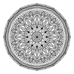 mandala circle pattern vintage decorative pattern indian skin painting tattoo oriental art Mandala floral coloring page for adults relaxation, black and white mandala coloring page hand drawn outlined