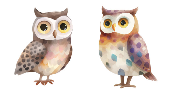 cute owl soft watercolour vector illustration 