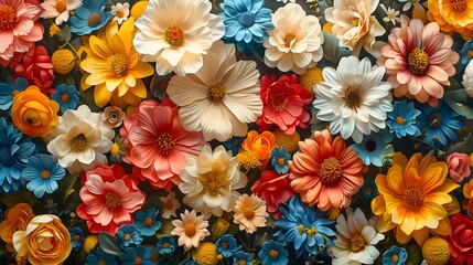 Vibrant Paper Spring Flowers Arrangement on Dark Background
