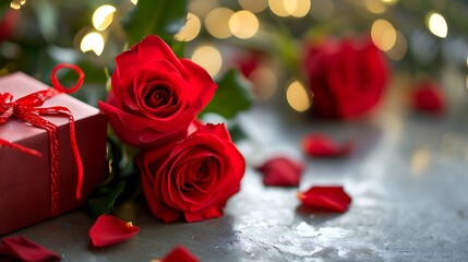 Roses and a red gift for valentine