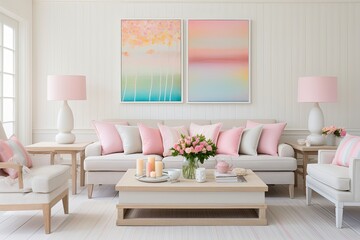 Coastal Paradise: Bright Pastel Living Room Inspirations with White Walls