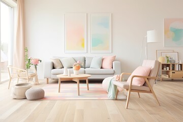 Bright Pastel Living Room Inspirations: Laminate Flooring & Serene Decor Elegance