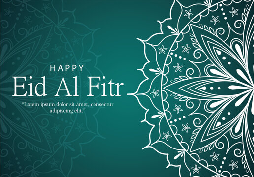 Vector Pamflet Template Ramadhan Celebration Ramadan Kareem Idul Fitri Eid Al-Fitr Green Gold Lantern Flower Mandala Pamphlet Landscape Design