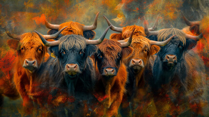 Image of a herd of highland cows
