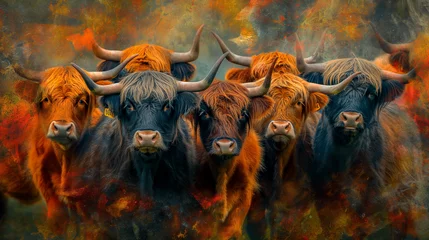 Crédence de cuisine en verre imprimé Highlander écossais Image of a herd of highland cows