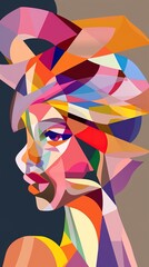 Abstract style of woman made of multicolored geometric shapes. Contemporary art and creativity
