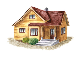 Country cottage. Hand drawn watercolor illustration  isolated on white background