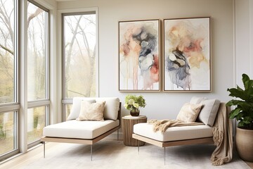 Contemporary Sunroom Decor: Abstract Art and Neutral Walls for a Chic Finish