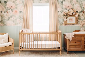 Cottagecore Nursery Room: Pastel Florals & Rustic Wooden Cribs Paradise