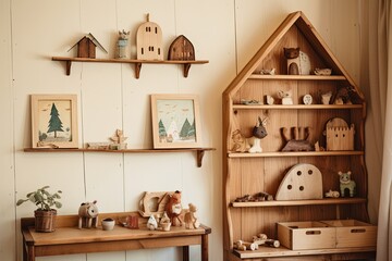 Fototapeta na wymiar Cottagecore Nursery: Handmade Wooden Toys and Vintage Storybooks Decor Ideas