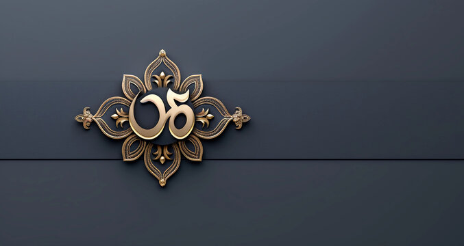 Minimalistic Indian designs with golden Omkara on a plain banner with space for copy