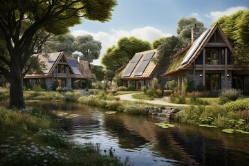 Fototapeta na wymiar Sustainable Countryside Cottages: Eco-Friendly Home Ideas Inspired Designs