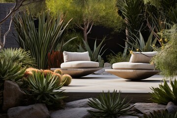 Obraz premium Concrete Slab Seating: Desert Plant Mix Landscape Designs