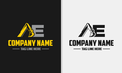 Letter AE excavator logo template vector. Heavy equipment logo vector for construction company. Creative excavator illustration for logo template.	
