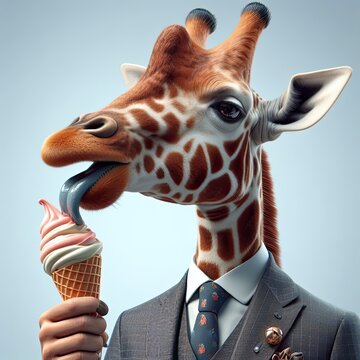 Giraffe Boss manager eating ice cream in office formals suit corporate employee giraffe success leadership role in office motivation winner giraffe animal poster concept blank banner