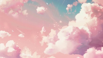 Fototapeta na wymiar Whimsical Minimalistic Anime Cloudscape in Pastel Tones