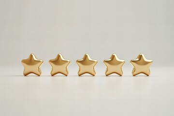 five golden stars shining on a light background, approval rating concept
