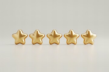 five golden stars shining on a light background, approval rating concept