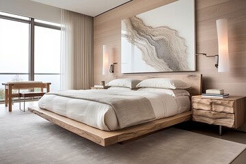 Chic Wooden Nightstands in Glamorous Organic Minimalist Bedroom Decor