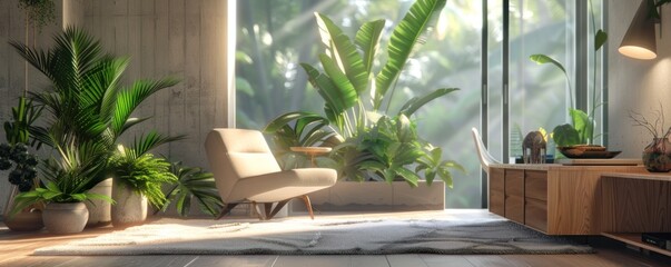 modern living room interior with green plants